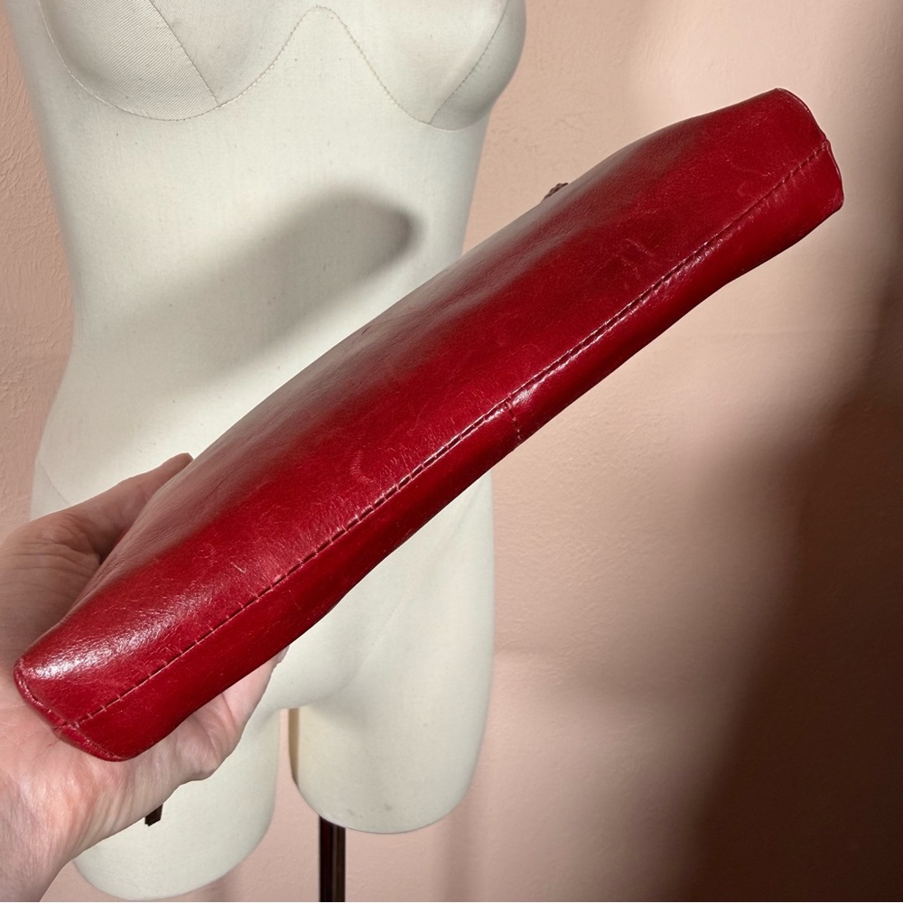 HOBO red leather zip top minimalist clutch southwestern - Picture 10 of 16
